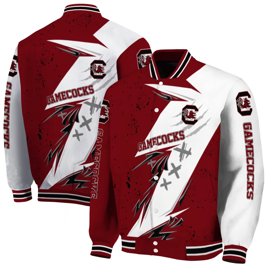 south carolina gamecocks ripped bolt garnet white varsity jacket fashion forward south carolina gamecocks ripped bolt garnet white varsity jacket fashion forward