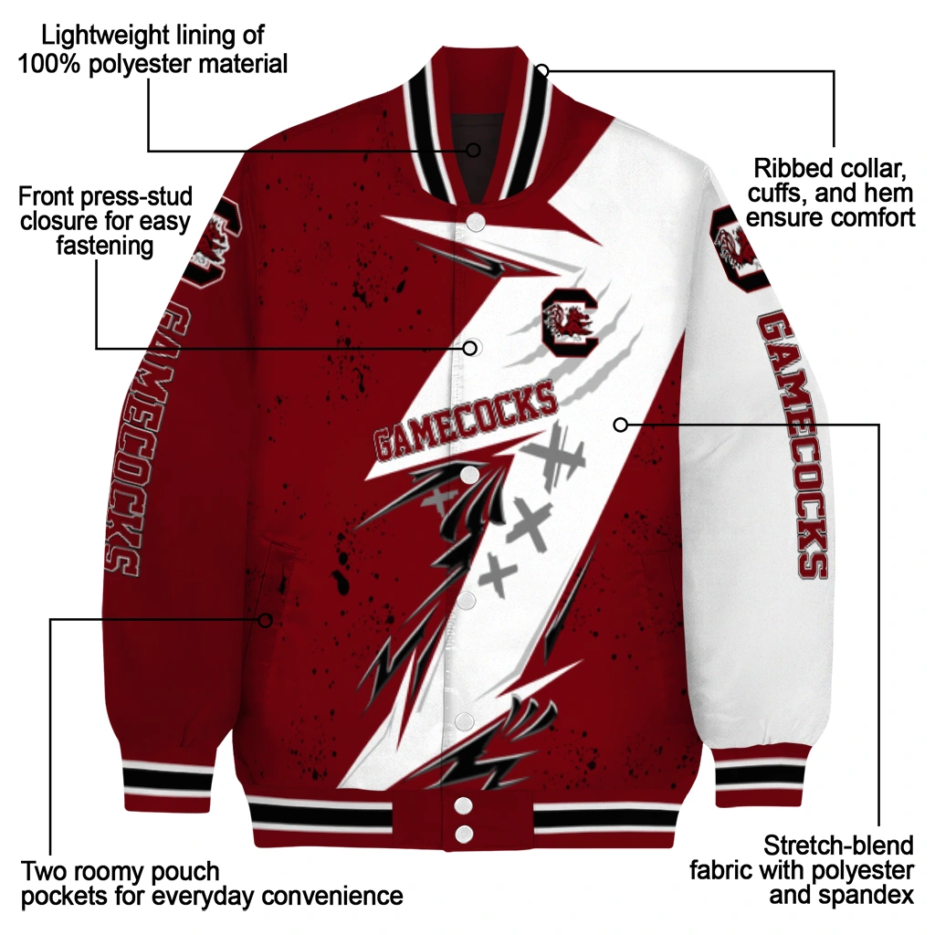 south carolina gamecocks ripped bolt garnet white varsity jacket new arrival south carolina gamecocks ripped bolt garnet white varsity jacket new arrival
