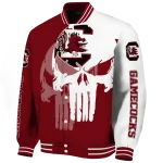 south carolina gamecocks skull outline garnet white varsity jacket best selling