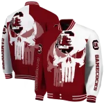 south carolina gamecocks skull outline garnet white varsity jacket best selling