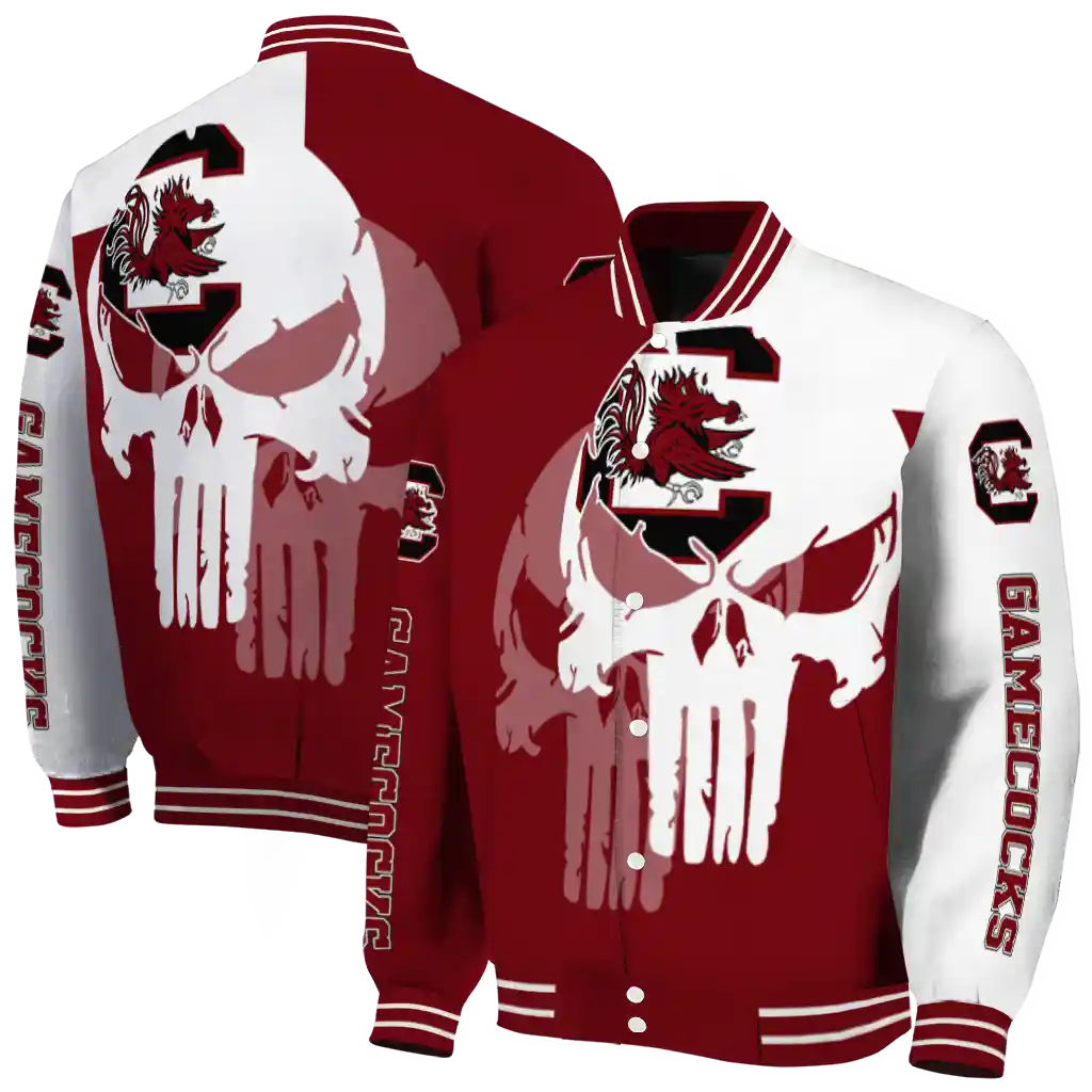 south carolina gamecocks skull outline garnet white varsity jacket fashion forward south carolina gamecocks skull outline garnet white varsity jacket fashion forward
