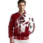 south carolina gamecocks skull outline garnet white varsity jacket best selling