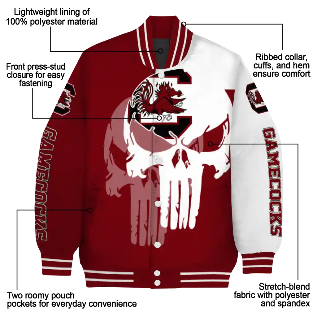 south carolina gamecocks skull outline garnet white varsity jacket new arrival south carolina gamecocks skull outline garnet white varsity jacket new arrival