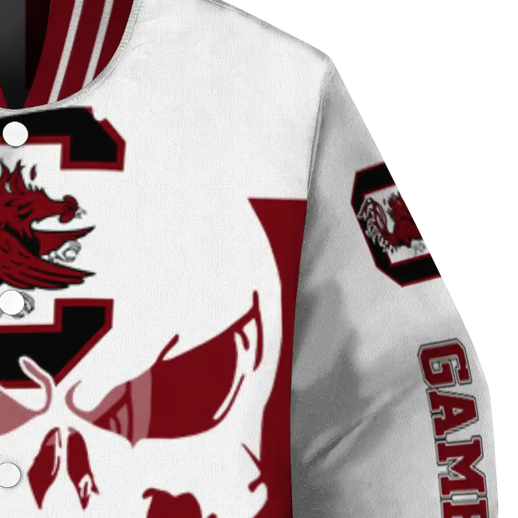 south carolina gamecocks skull outline garnet white varsity jacket premium grade south carolina gamecocks skull outline garnet white varsity jacket premium grade