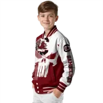 south carolina gamecocks skull outline garnet white varsity jacket best selling