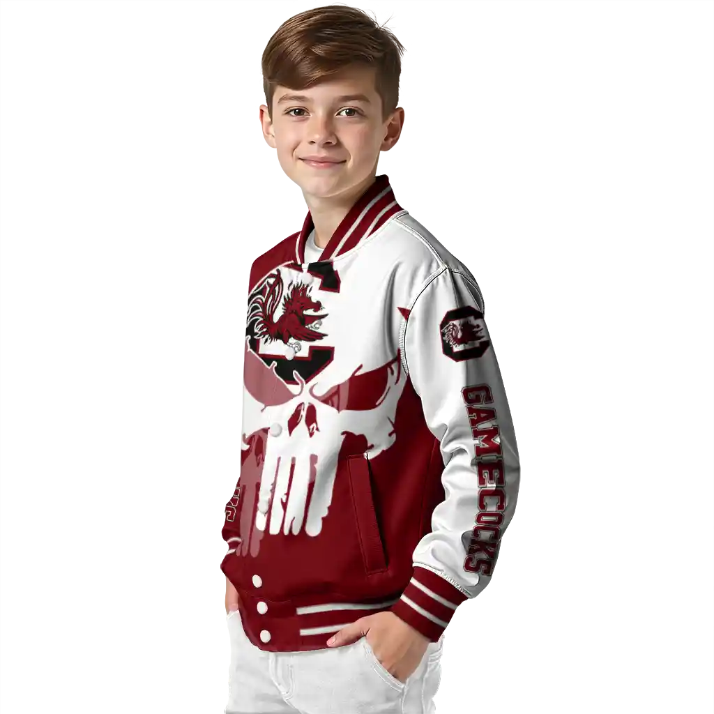 south carolina gamecocks skull outline garnet white varsity jacket trendy south carolina gamecocks skull outline garnet white varsity jacket trendy