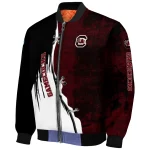 south carolina gamecocks torn texture print garnet black bomber jacket best selling