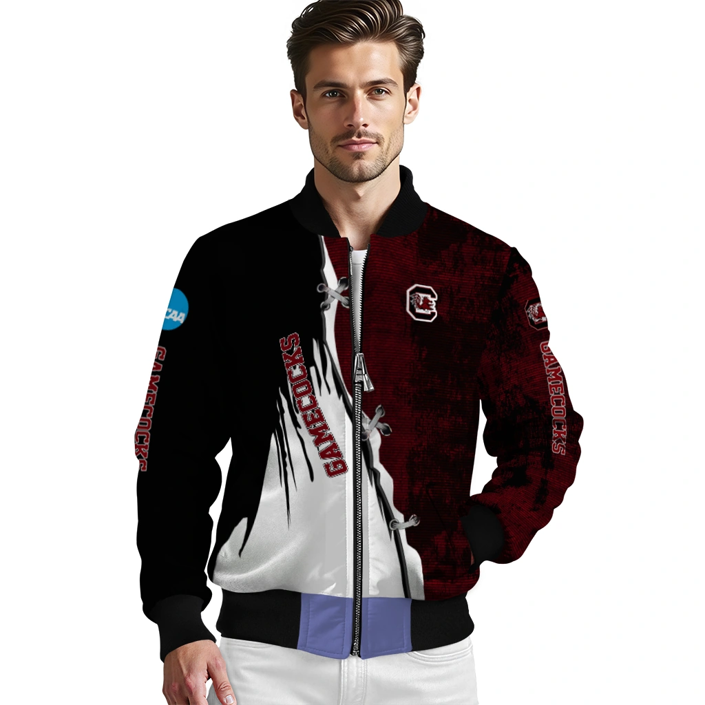 south carolina gamecocks torn texture print garnet black bomber jacket high quality south carolina gamecocks torn texture print garnet black bomber jacket high quality
