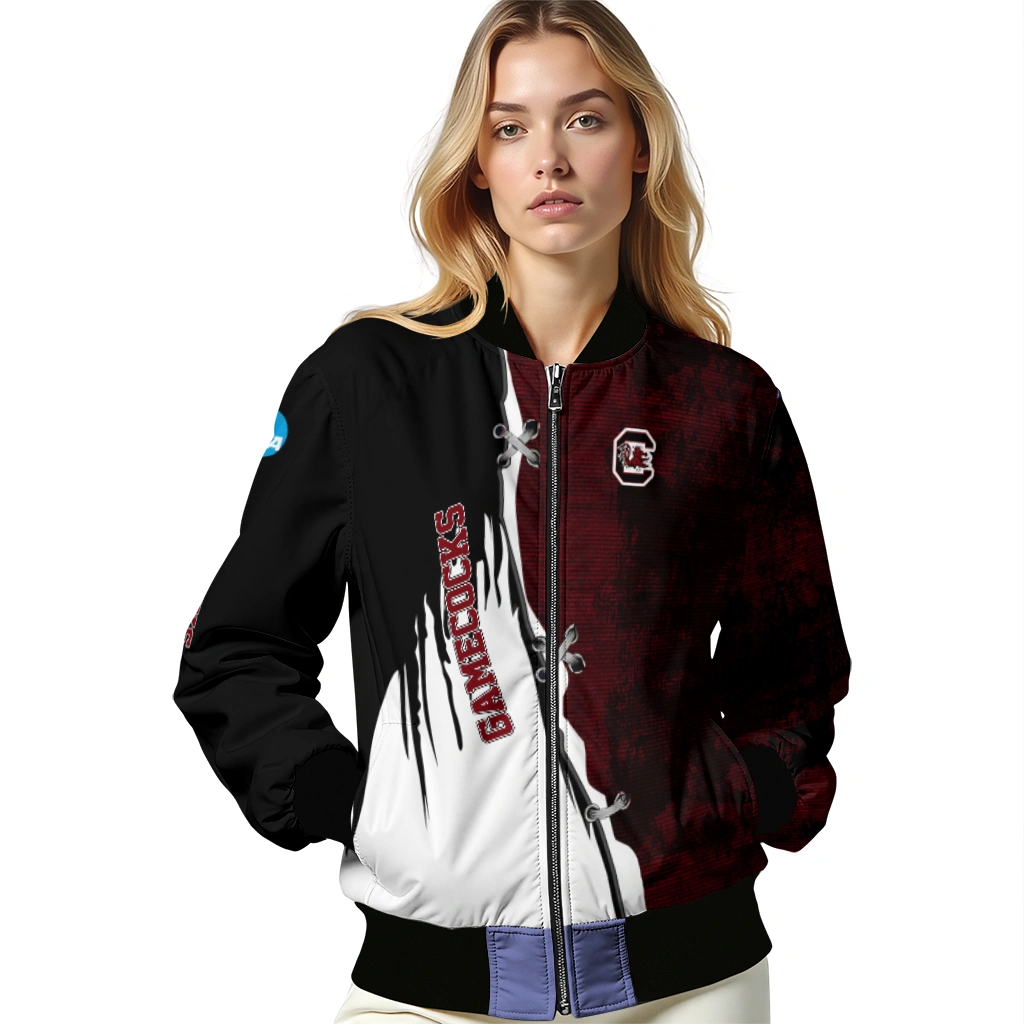 south carolina gamecocks torn texture print garnet black bomber jacket latest model south carolina gamecocks torn texture print garnet black bomber jacket latest model