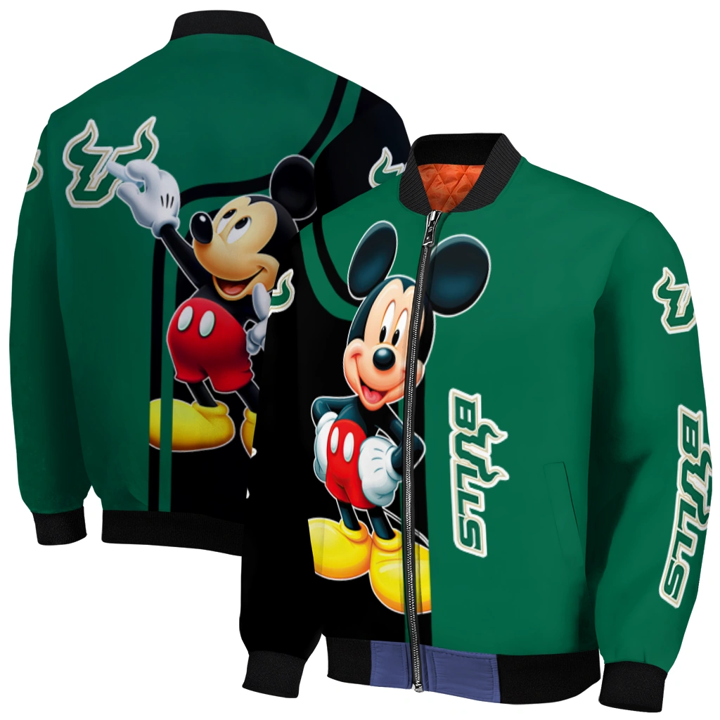 south florida bulls mickey mouse green bomber jacket best selling south florida bulls mickey mouse green bomber jacket best selling