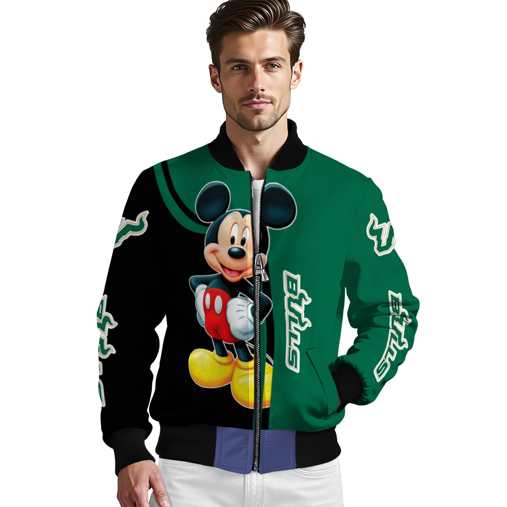 south florida bulls mickey mouse green bomber jacket high quality south florida bulls mickey mouse green bomber jacket high quality