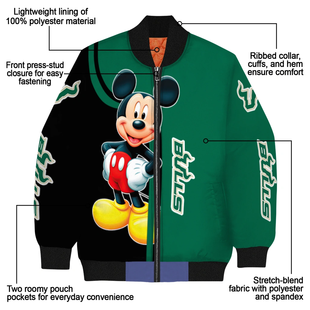 south florida bulls mickey mouse green bomber jacket new arrival south florida bulls mickey mouse green bomber jacket new arrival
