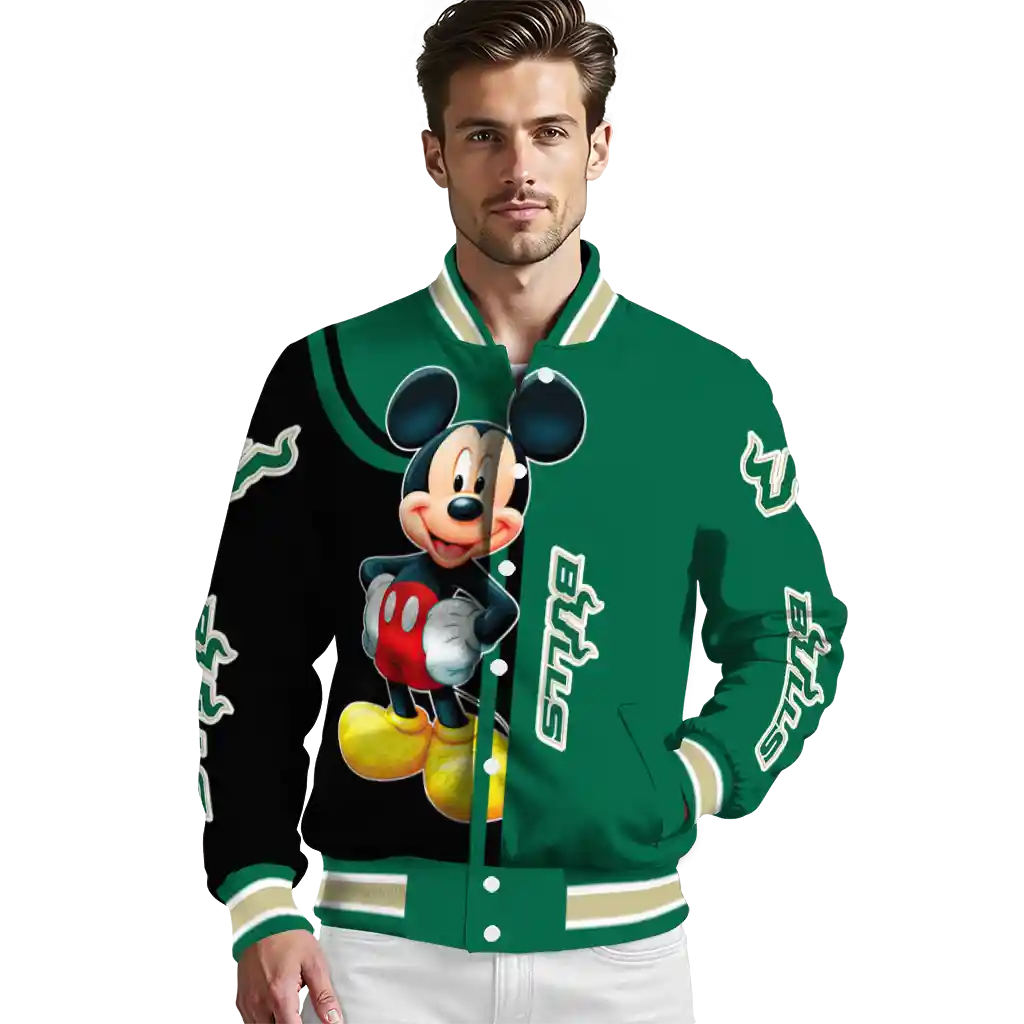 south florida bulls mickey mouse green varsity jacket high quality south florida bulls mickey mouse green varsity jacket high quality