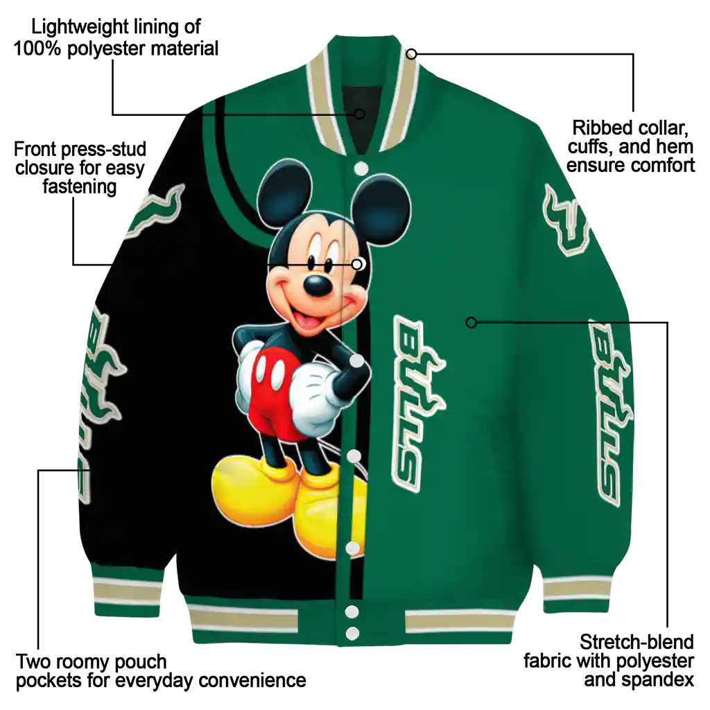 south florida bulls mickey mouse green varsity jacket new arrival south florida bulls mickey mouse green varsity jacket new arrival