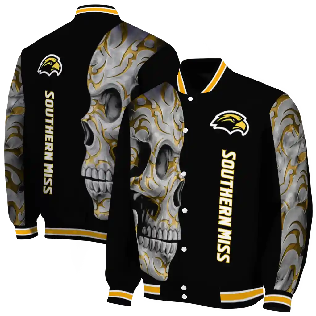 southern miss golden eagles fire skull black varsity jacket fashion forward southern miss golden eagles fire skull black varsity jacket fashion forward