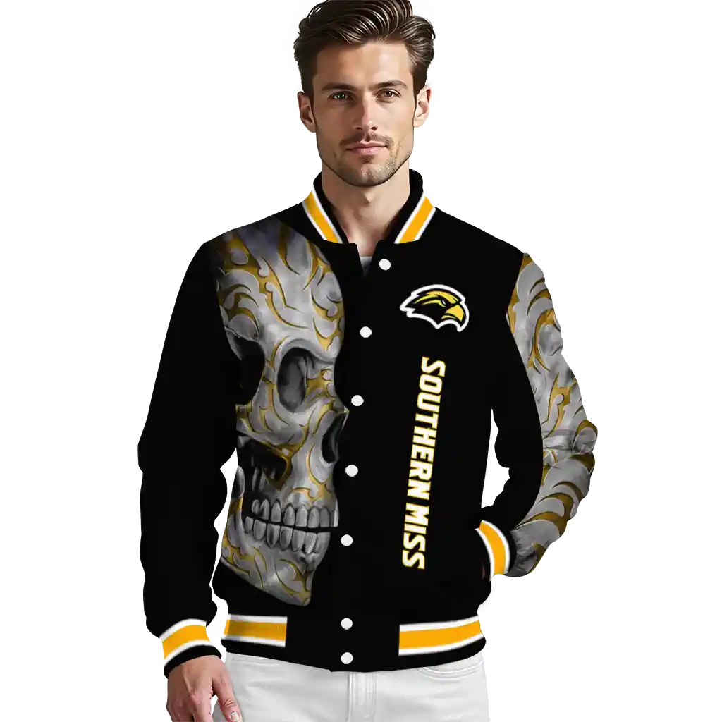 southern miss golden eagles fire skull black varsity jacket high quality southern miss golden eagles fire skull black varsity jacket high quality