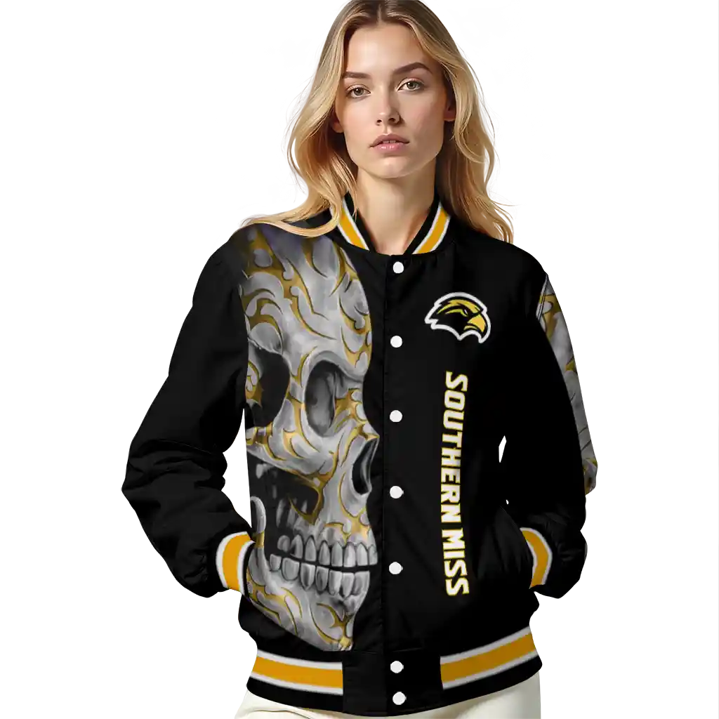 southern miss golden eagles fire skull black varsity jacket latest model southern miss golden eagles fire skull black varsity jacket latest model