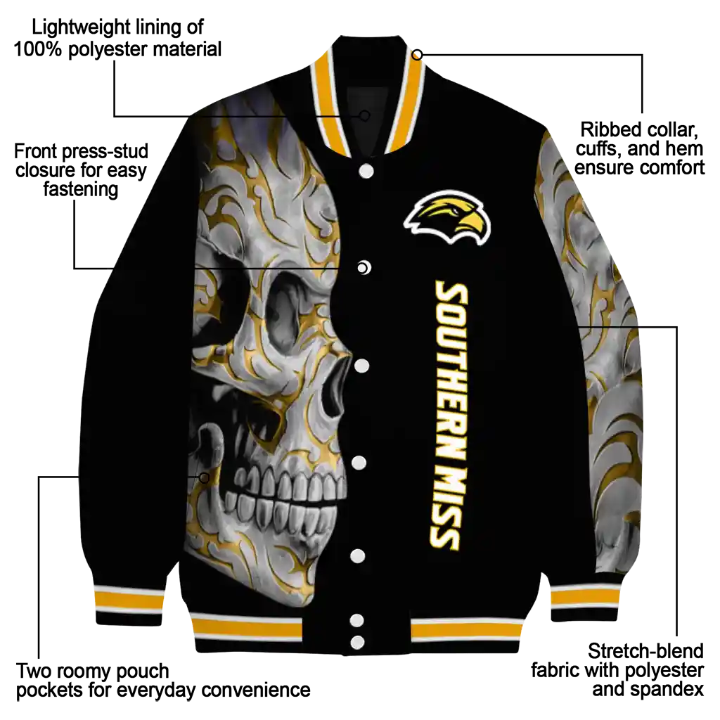 southern miss golden eagles fire skull black varsity jacket new arrival southern miss golden eagles fire skull black varsity jacket new arrival