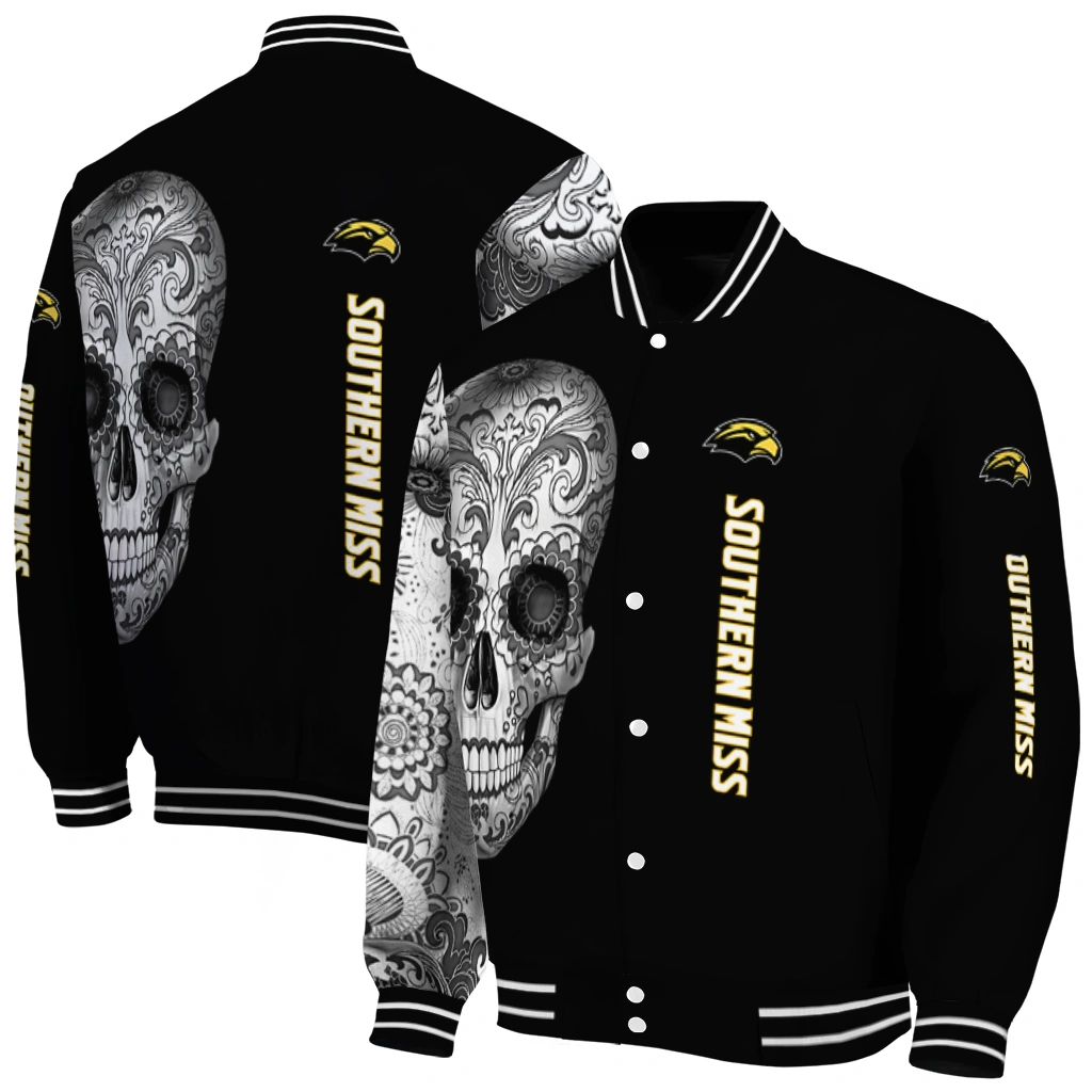 southern miss golden eagles intricate skull black varsity jacket fashion forward southern miss golden eagles intricate skull black varsity jacket fashion forward