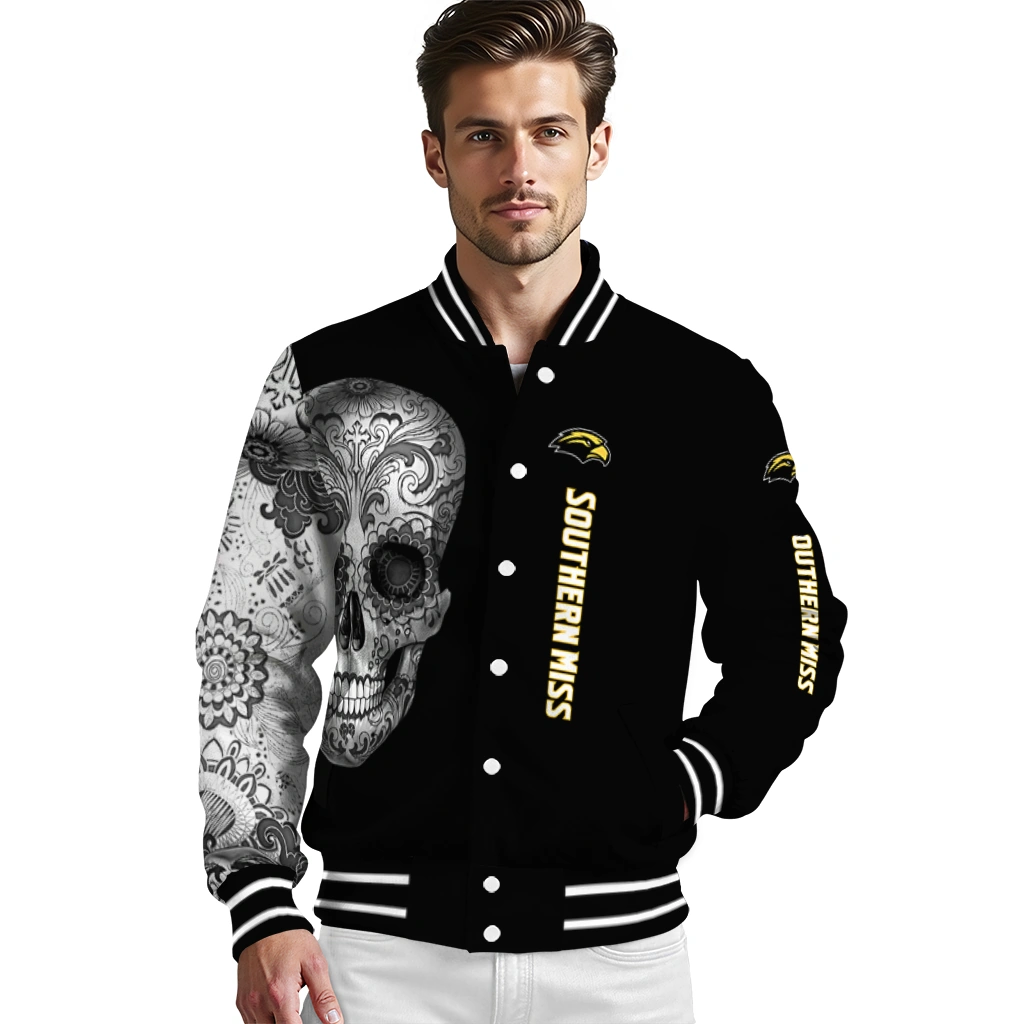 southern miss golden eagles intricate skull black varsity jacket high quality southern miss golden eagles intricate skull black varsity jacket high quality