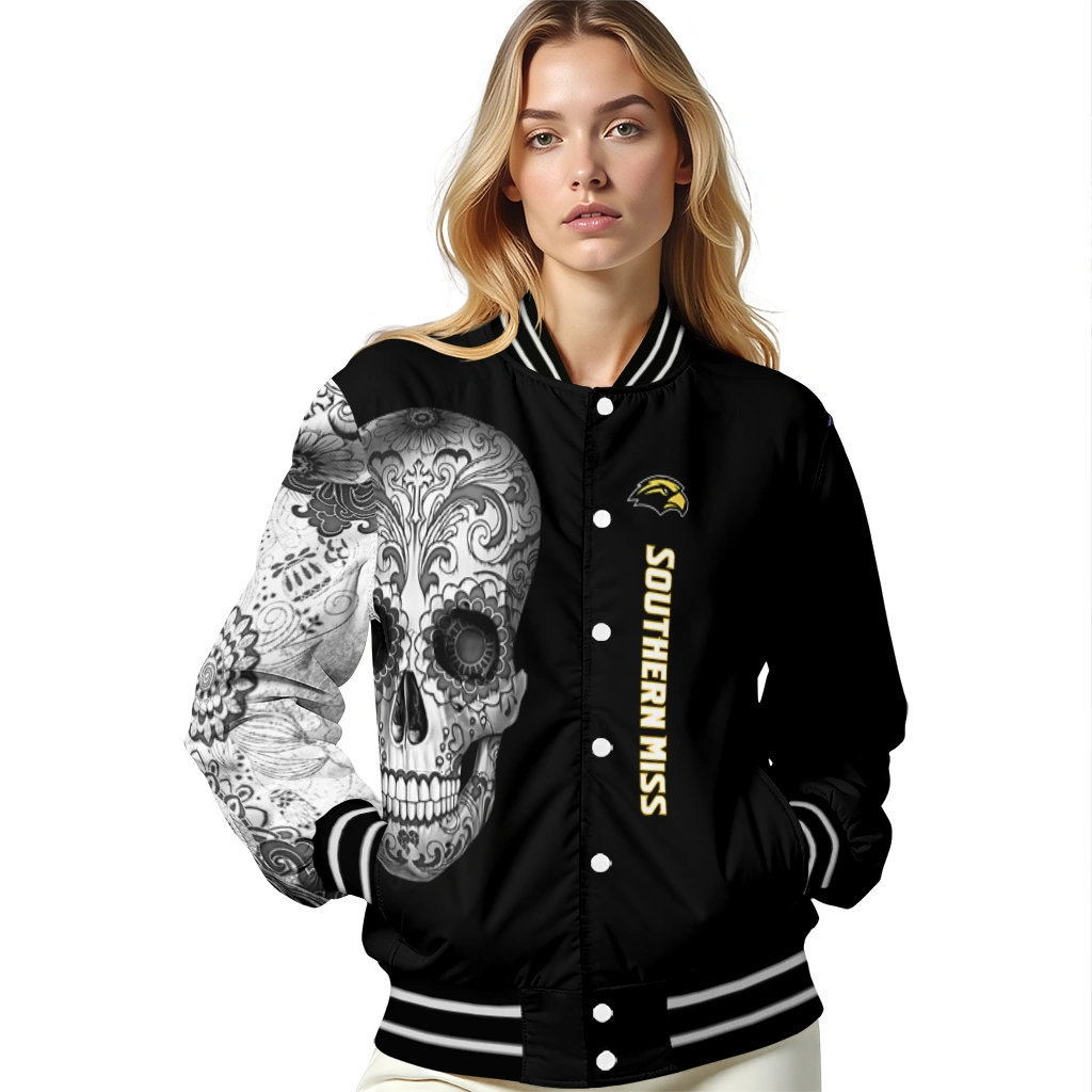 southern miss golden eagles intricate skull black varsity jacket latest model southern miss golden eagles intricate skull black varsity jacket latest model