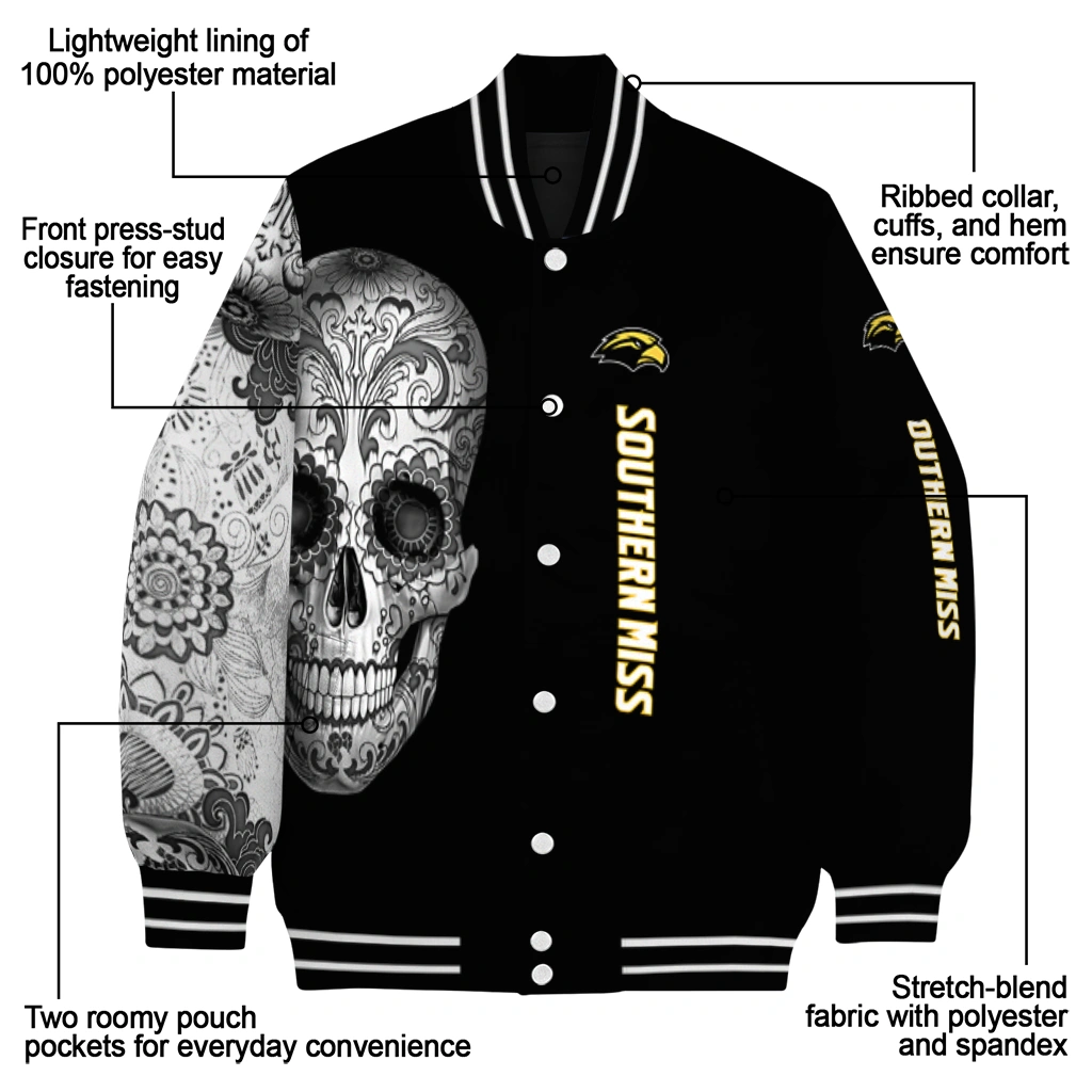 southern miss golden eagles intricate skull black varsity jacket new arrival southern miss golden eagles intricate skull black varsity jacket new arrival
