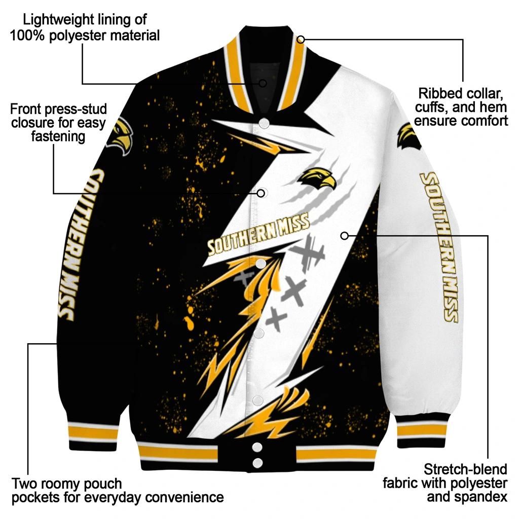 southern miss golden eagles ripped bolt black white varsity jacket new arrival southern miss golden eagles ripped bolt black white varsity jacket new arrival