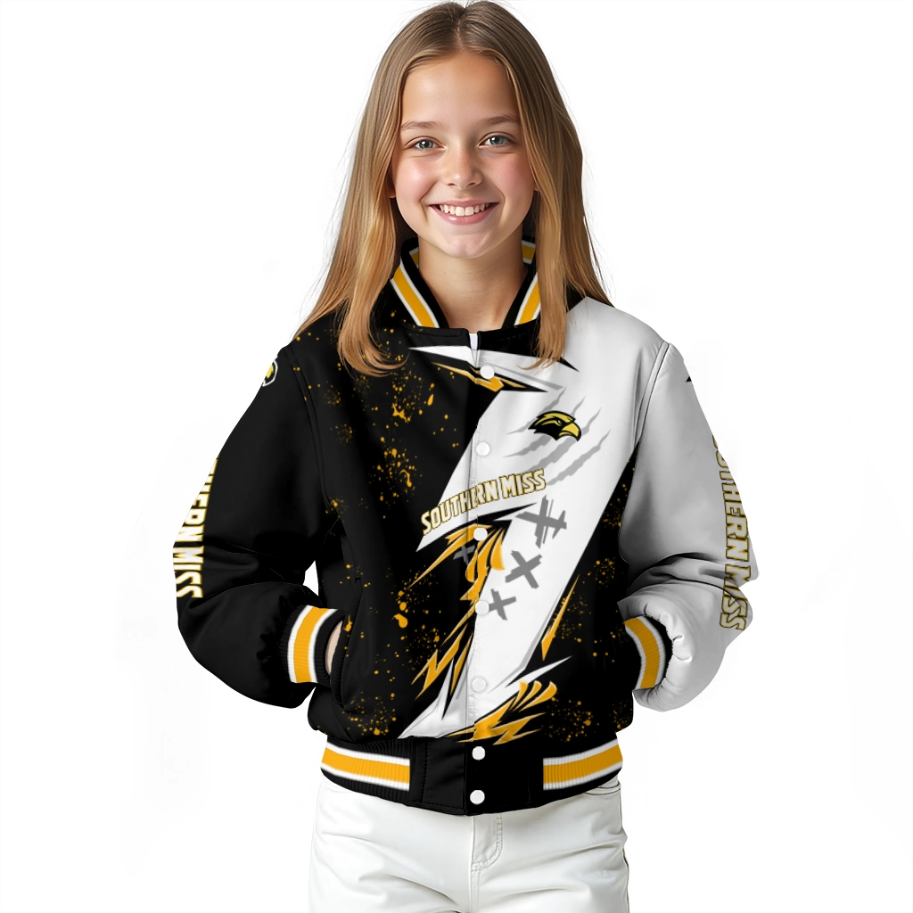 southern miss golden eagles ripped bolt black white varsity jacket top rated southern miss golden eagles ripped bolt black white varsity jacket top rated