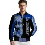 st louis blues fire skull blue black bomber jacket best selling