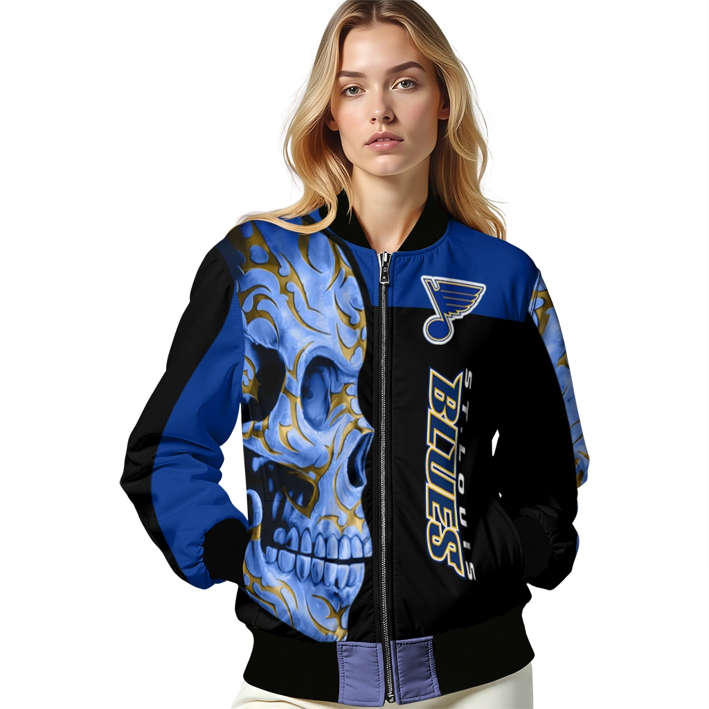 st louis blues fire skull blue black bomber jacket latest model st louis blues fire skull blue black bomber jacket latest model