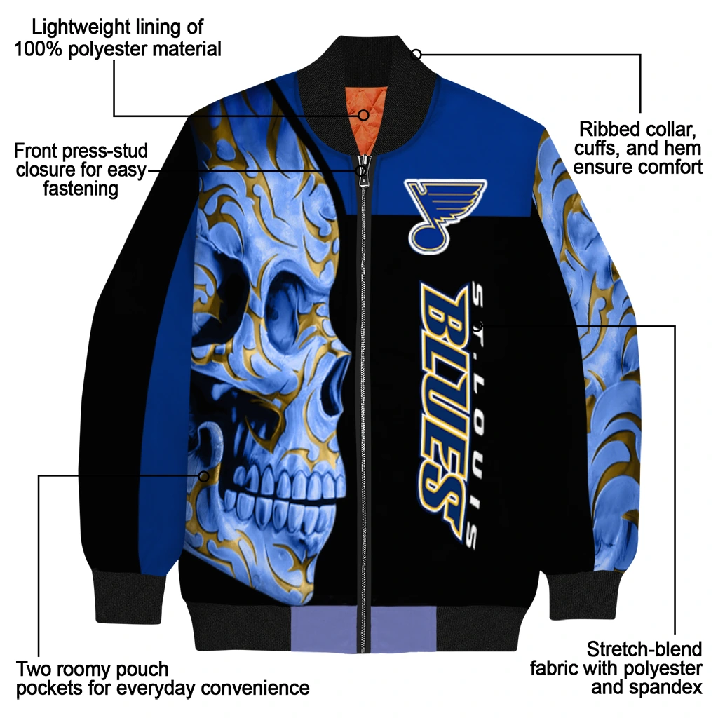 st louis blues fire skull blue black bomber jacket new arrival st louis blues fire skull blue black bomber jacket new arrival