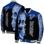 st louis blues fire skull blue black varsity jacket best selling