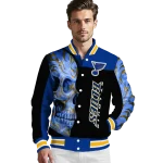 st louis blues fire skull blue black varsity jacket best selling