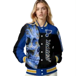st louis blues fire skull blue black varsity jacket best selling