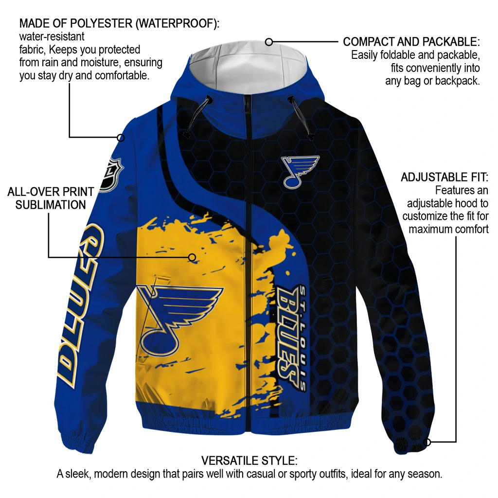 st louis blues hex grid texture blue black windbreaker jacket new arrival st louis blues hex grid texture blue black windbreaker jacket new arrival