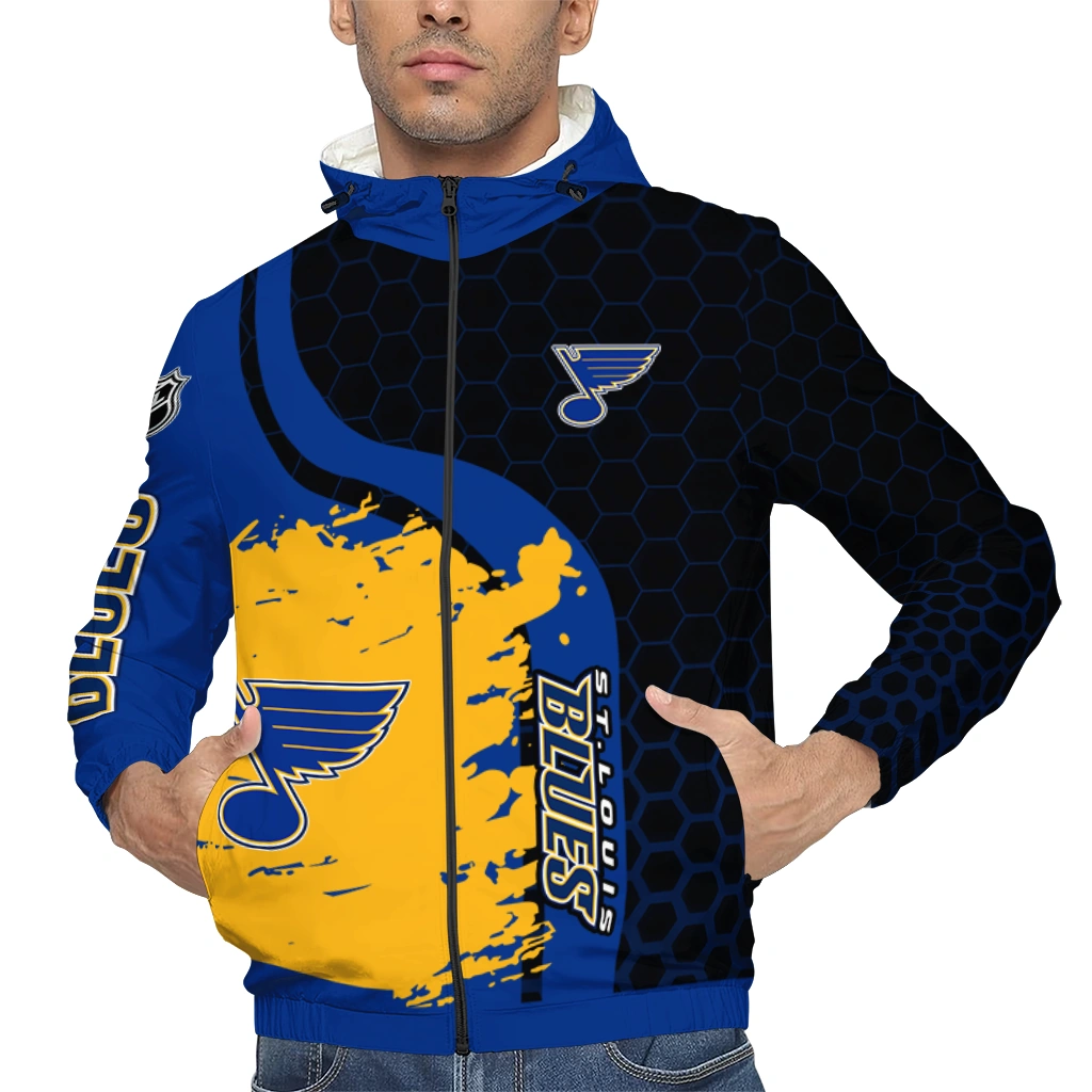 st louis blues hex grid texture blue black windbreaker jacket top rated st louis blues hex grid texture blue black windbreaker jacket top rated