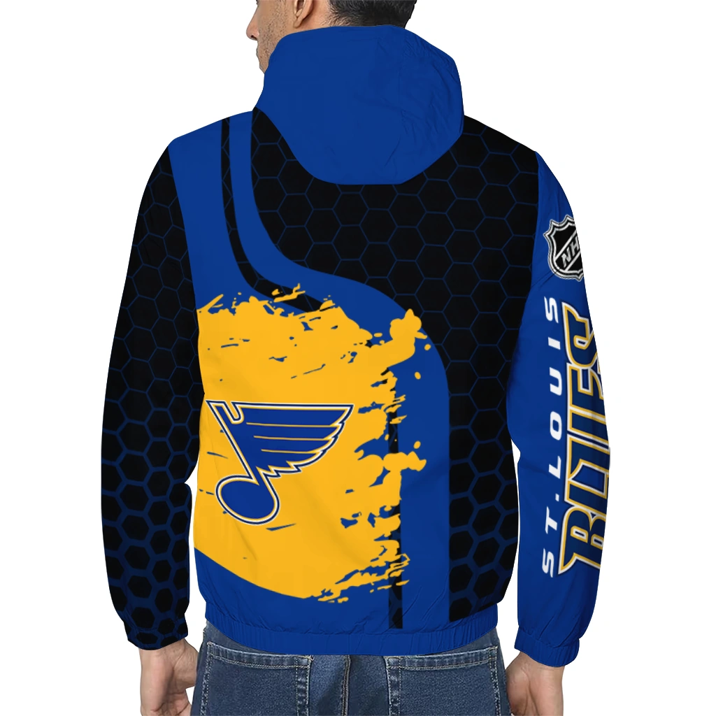 st louis blues hex grid texture blue black windbreaker jacket trendy st louis blues hex grid texture blue black windbreaker jacket trendy