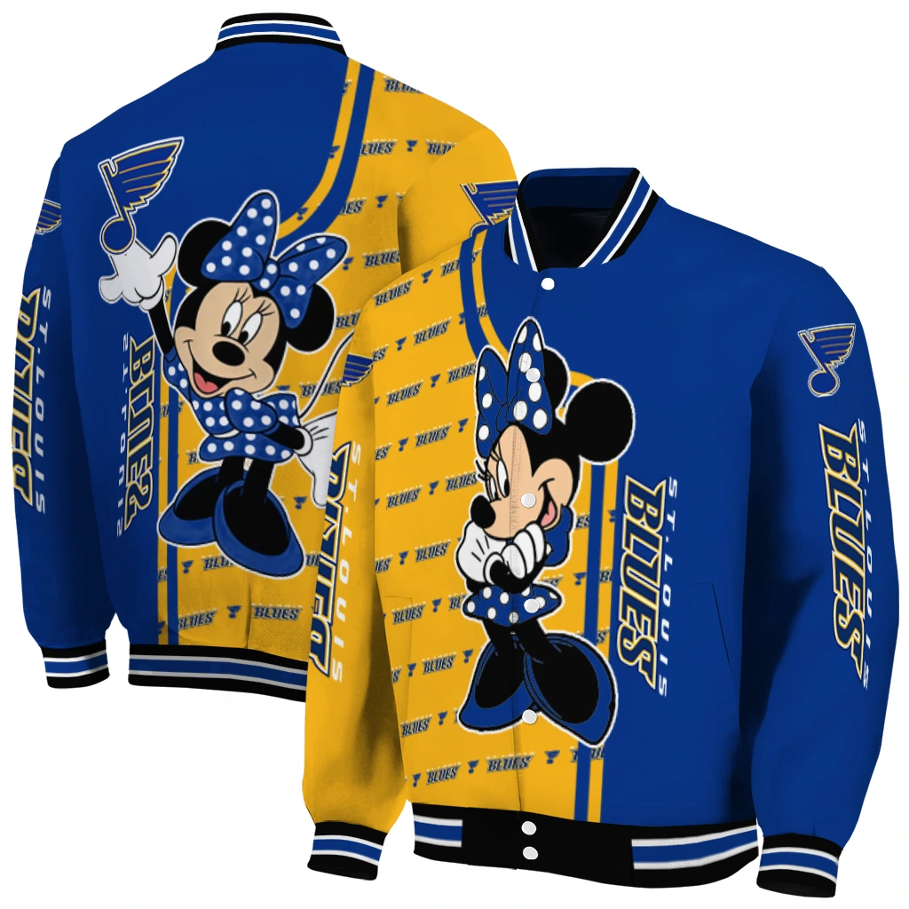 st louis blues minnie mouse blue varsity jacket fashion forward st louis blues minnie mouse blue varsity jacket fashion forward