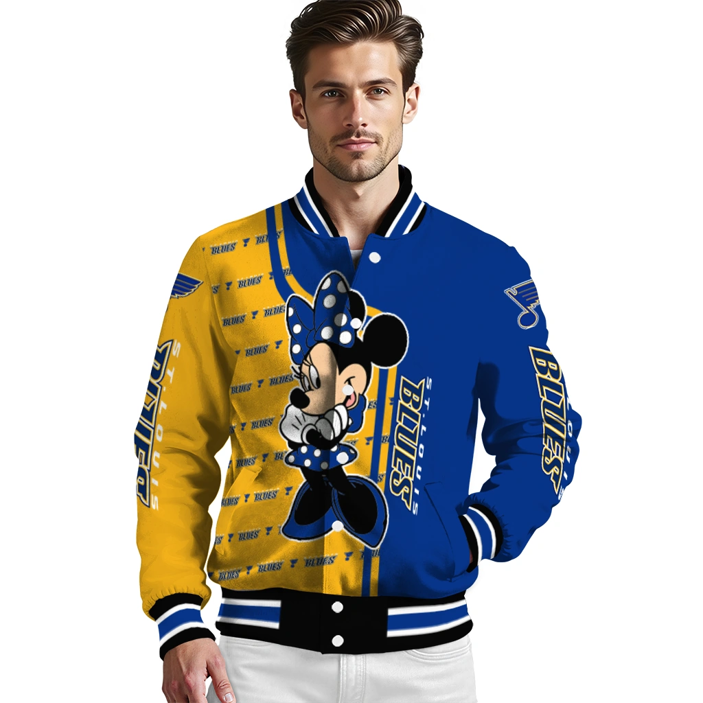 st louis blues minnie mouse blue varsity jacket high quality st louis blues minnie mouse blue varsity jacket high quality