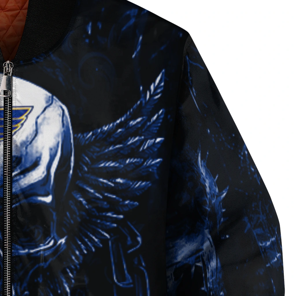 st louis blues skull bite blue black bomber jacket premium grade st louis blues skull bite blue black bomber jacket premium grade