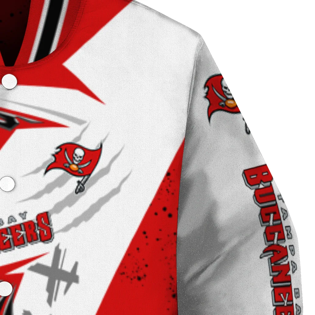 tampa bay buccaneers ripped bolt red white varsity jacket premium grade tampa bay buccaneers ripped bolt red white varsity jacket premium grade