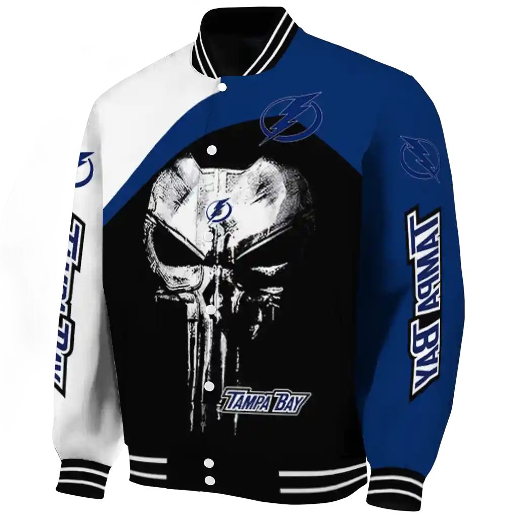 tampa bay lightning edgy mask blue black varsity jacket best selling tampa bay lightning edgy mask blue black varsity jacket best selling