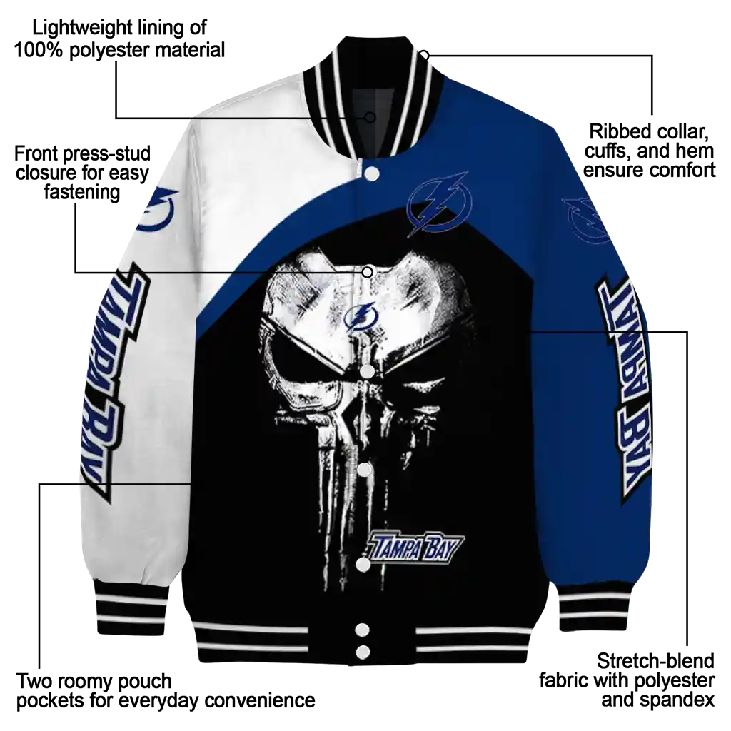 tampa bay lightning edgy mask blue black varsity jacket new arrival tampa bay lightning edgy mask blue black varsity jacket new arrival