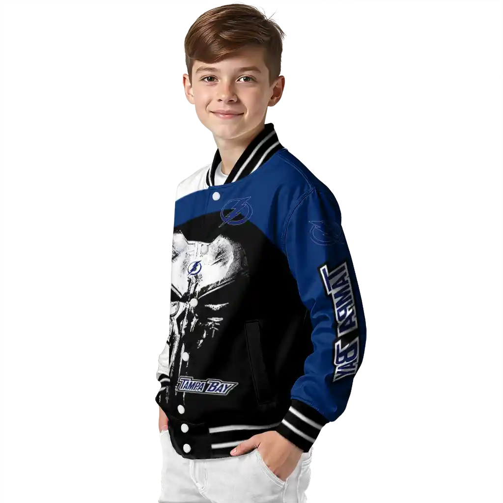 tampa bay lightning edgy mask blue black varsity jacket trendy tampa bay lightning edgy mask blue black varsity jacket trendy