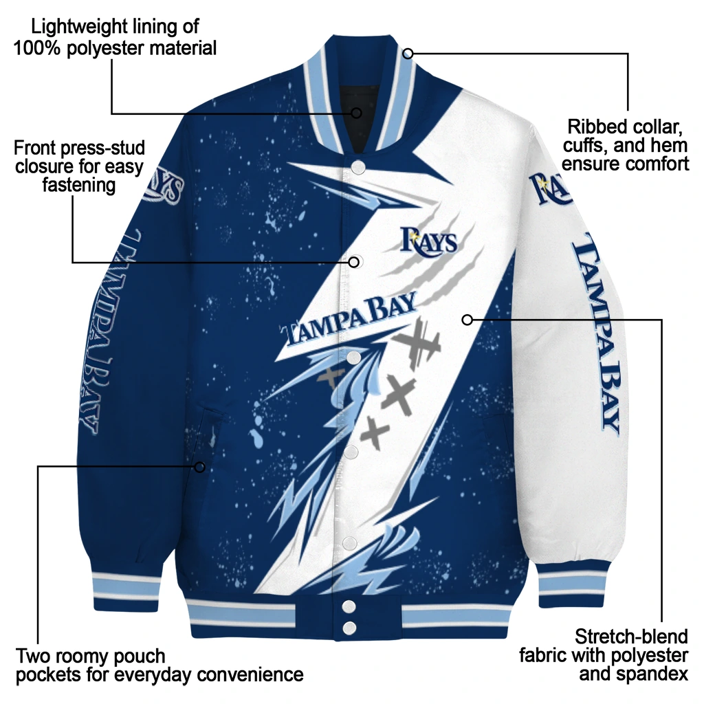 tampa bay rays ripped bolt navy white varsity jacket new arrival tampa bay rays ripped bolt navy white varsity jacket new arrival