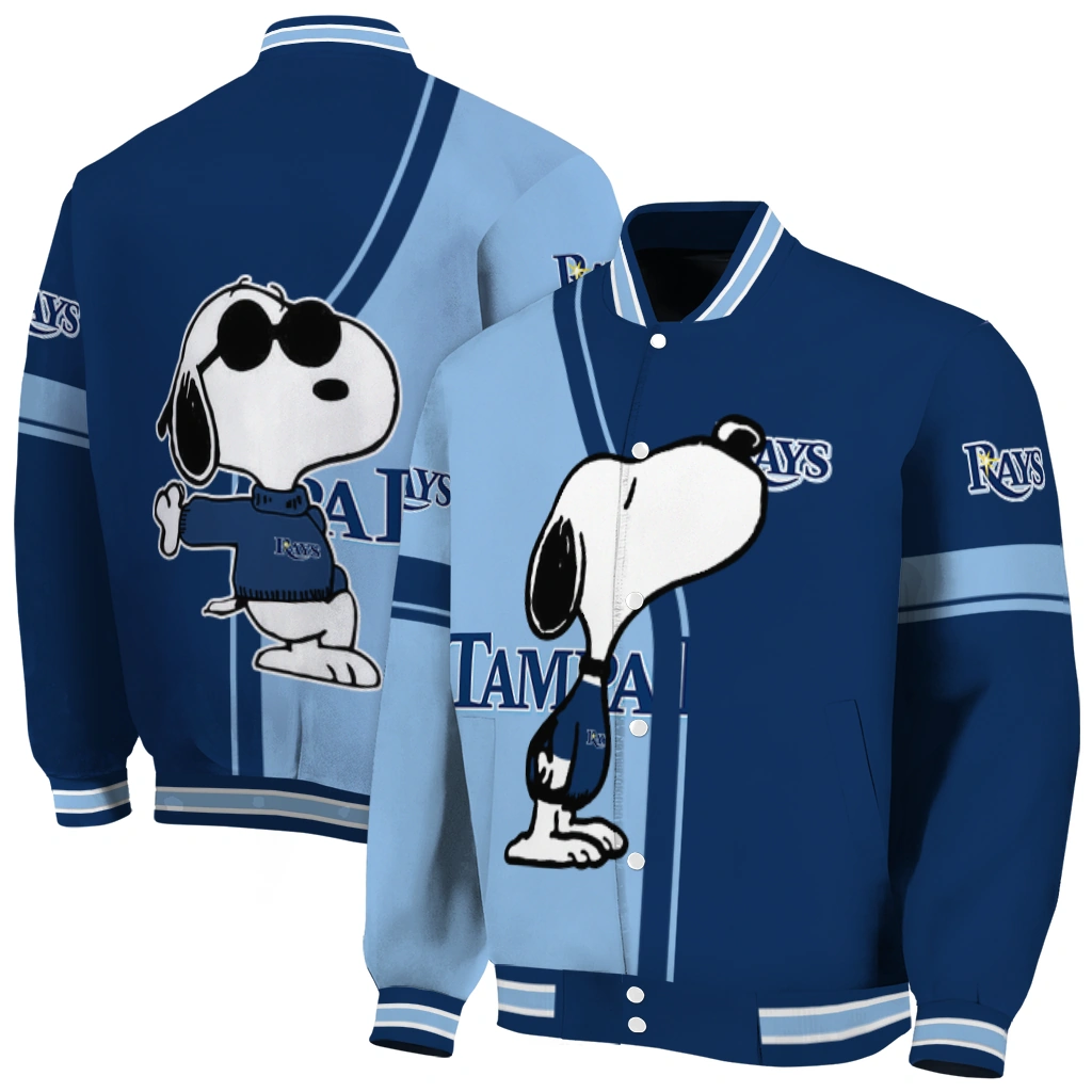 tampa bay rays snoopy attitude navy varsity jacket fashion forward tampa bay rays snoopy attitude navy varsity jacket fashion forward
