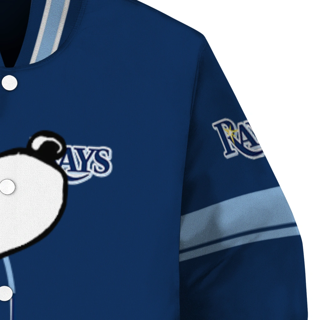 tampa bay rays snoopy attitude navy varsity jacket premium grade tampa bay rays snoopy attitude navy varsity jacket premium grade