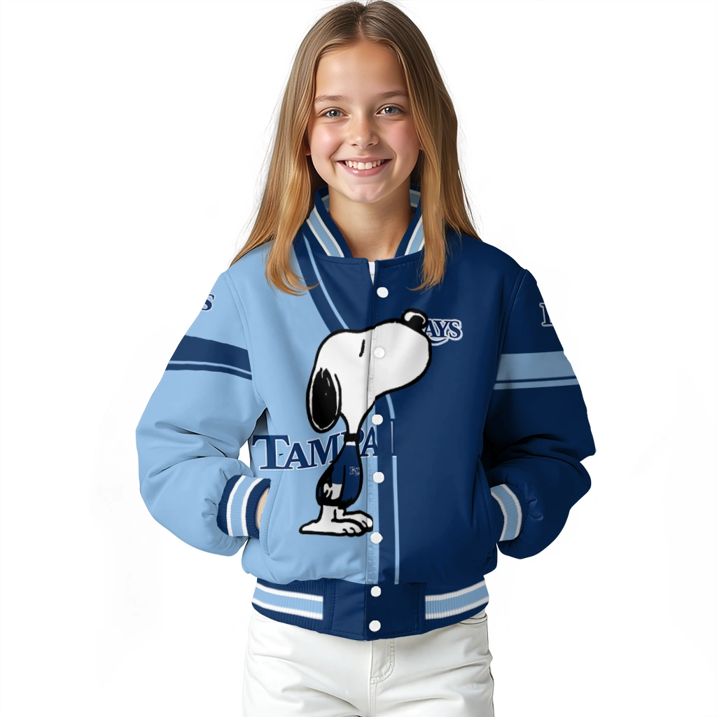 tampa bay rays snoopy attitude navy varsity jacket top rated tampa bay rays snoopy attitude navy varsity jacket top rated