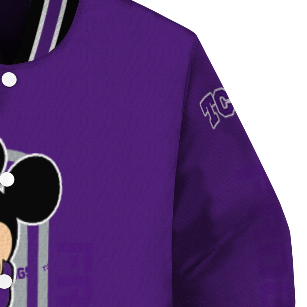 tcu horned frogs minnie mouse purple varsity jacket premium grade tcu horned frogs minnie mouse purple varsity jacket premium grade