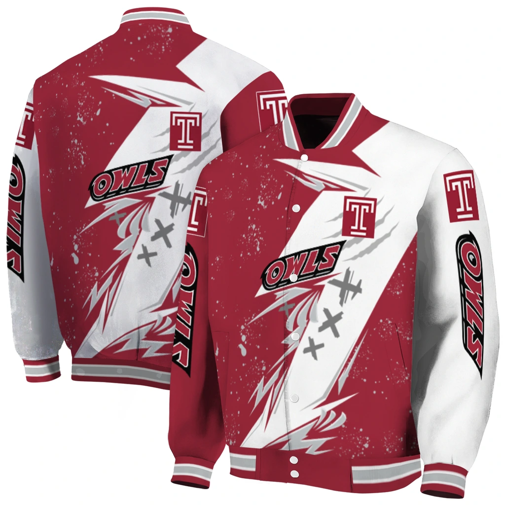 temple owls ripped bolt red white varsity jacket fashion forward temple owls ripped bolt red white varsity jacket fashion forward
